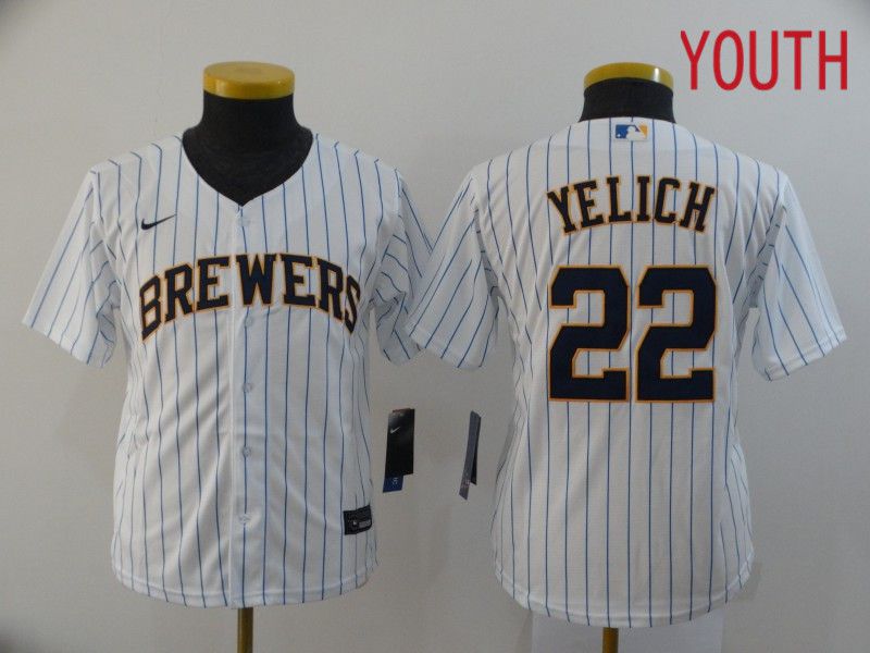 Youth Milwaukee Brewers #22 Yelich White Nike Game MLB Jerseys